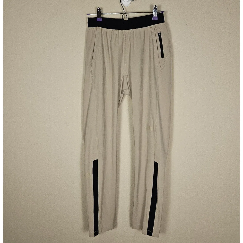The North Face Essential Pant Mens S Outdoor Stretch TNF Running Zip Ankle Beige